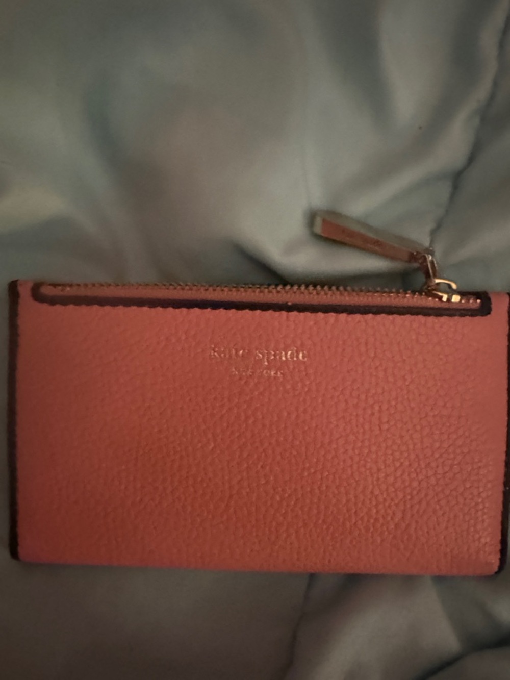 kate spade pebbled leather card zip wallet in rose